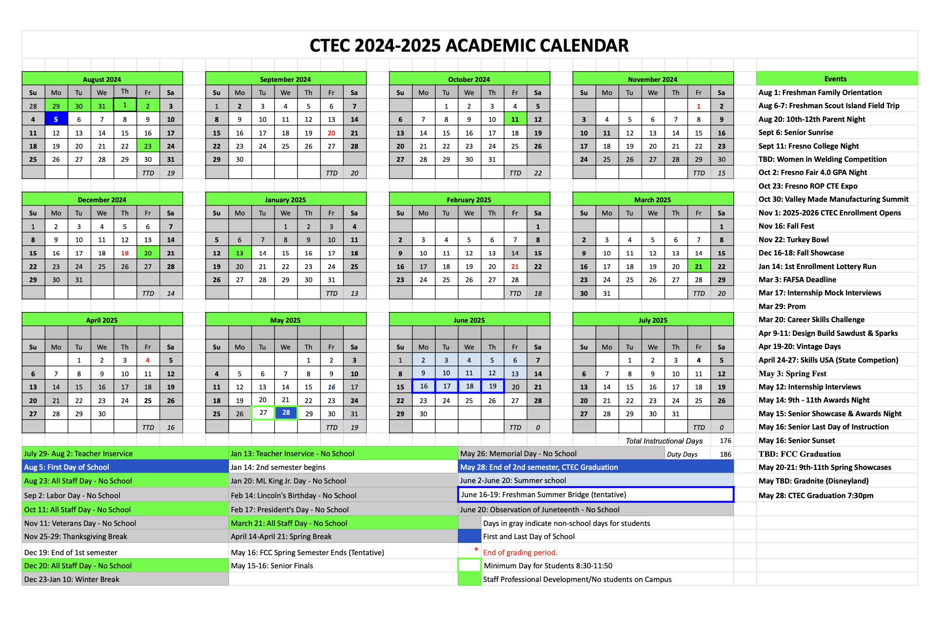 Yearly Calendar Career Technical Education Charter High School